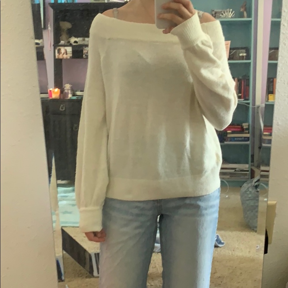 Off the shoulder cream sweater